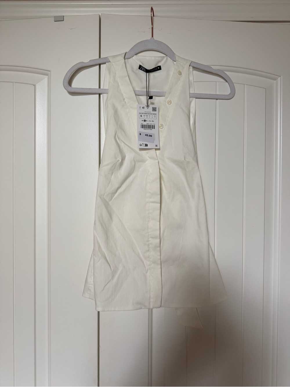NWT Zara White Linen Blend Open Back Tie Vest Top Size Small